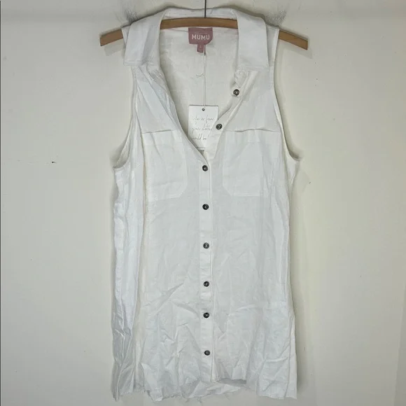 NWT SHOW ME YOUR MUMU White Basic Sleeveless Button Up Dress Size Small - Picture 4 of 15